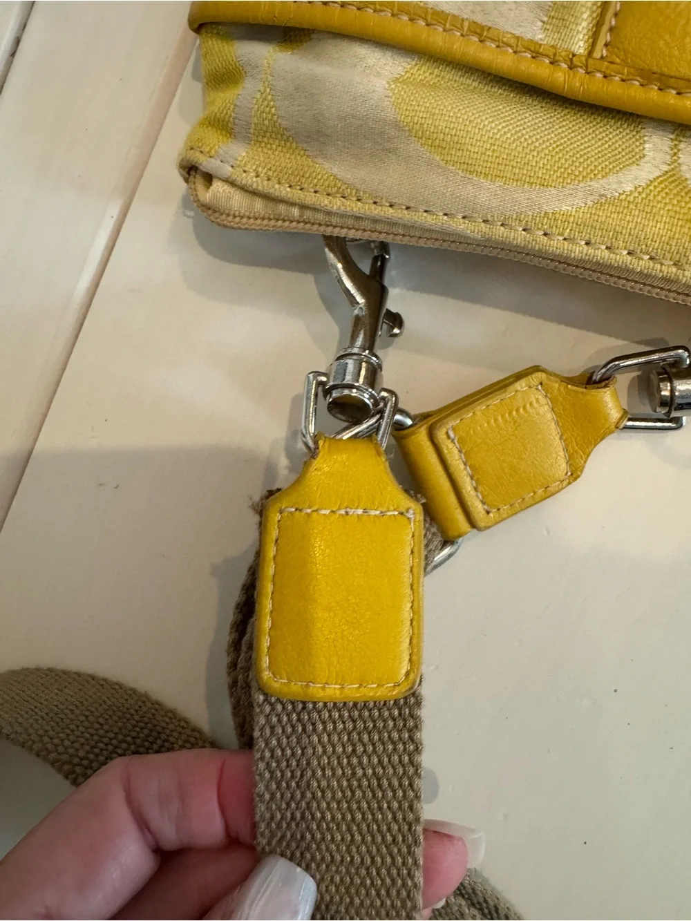 Coach Yellow Signature-Pattern Crossbody Bag with Canvas Strap